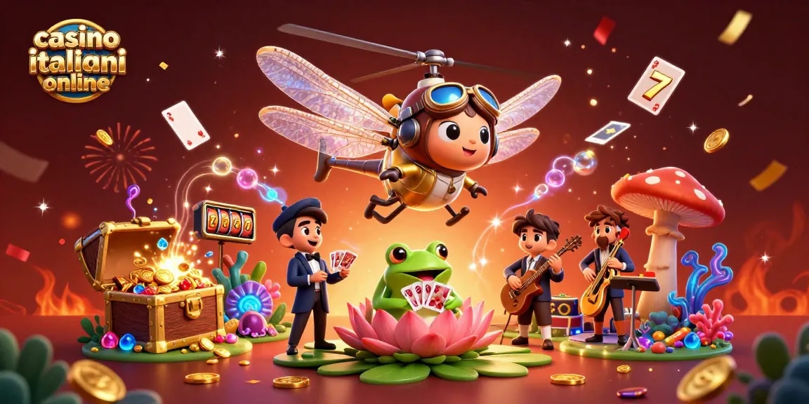 Gioca nei migliori casino italiani online con la giacca dorata e il croupier rana al tavolo delle carte.