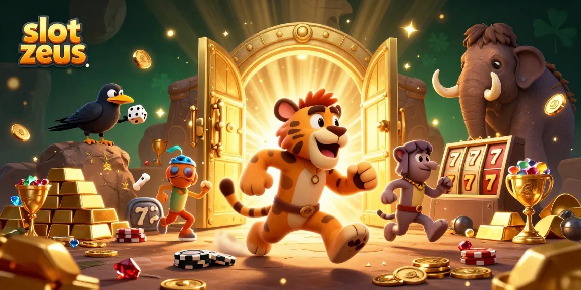 Experience the thrilling slot zeus action with vibrant caveman and sabertooth characters in a dynamic casino scene.