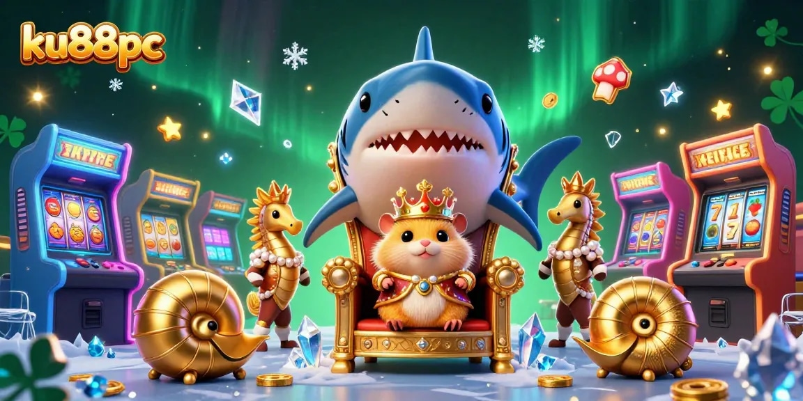 Experience the thrilling casino atmosphere at ku88pc with slot reels and animated royalty.
