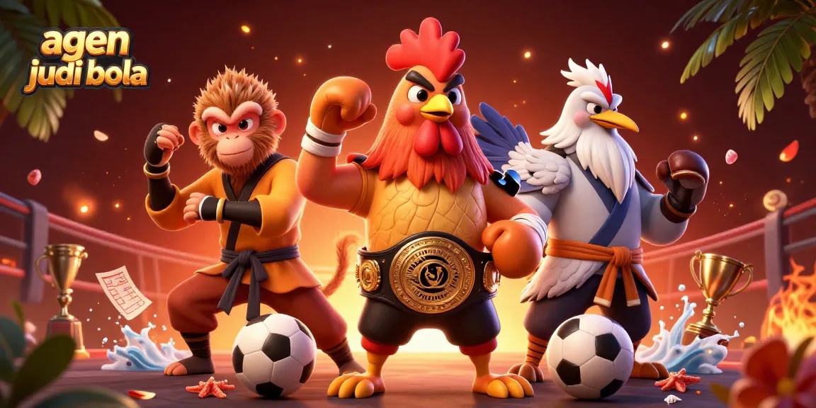 Experience agen judi bola with vibrant characters and dynamic sports elements in 3D illustration.