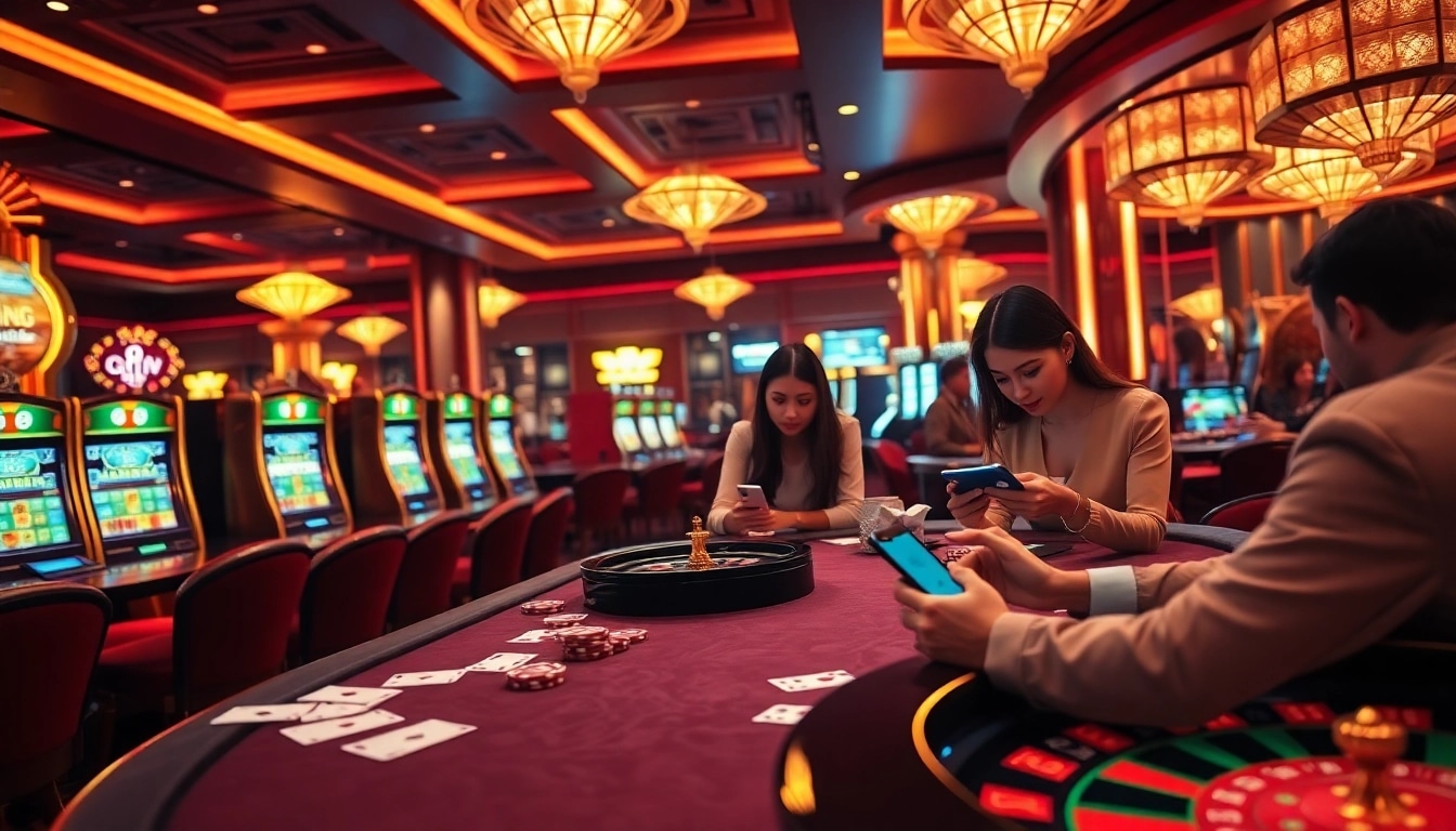 Experience engaging mobile porn game action in a stylish casino setting with gaming tables and slot machines.