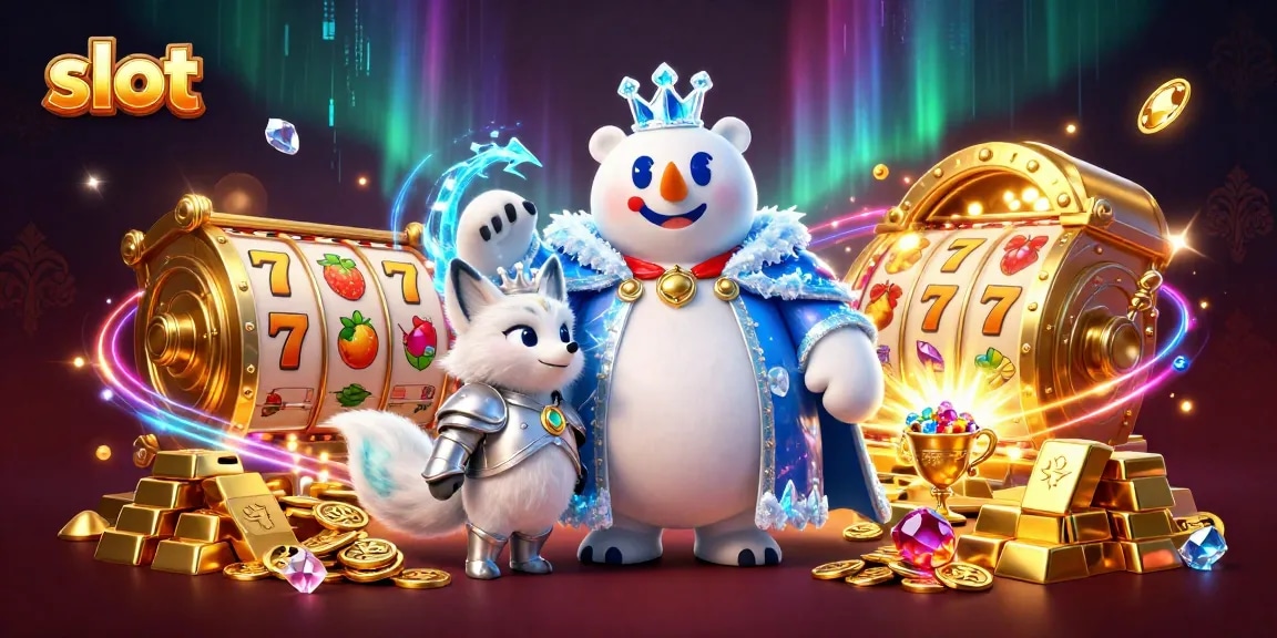 Spin slot reels with luck in a vibrant, treasure-filled casino scene.
