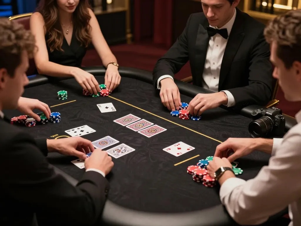 LC 88 players engaged in intense poker strategy around an upscale table