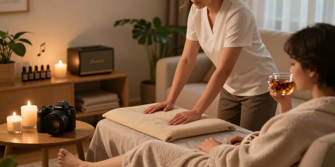 Experience the best 남양주출장안마 with a professional therapist setting up a cozy massage space.