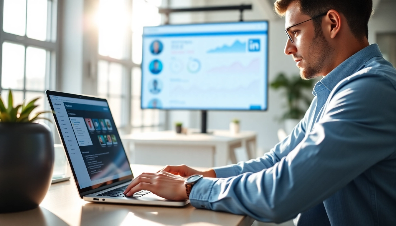 Visual demonstrating how to scrape linkedin profiles automatically, featuring a focused digital marketer at work.