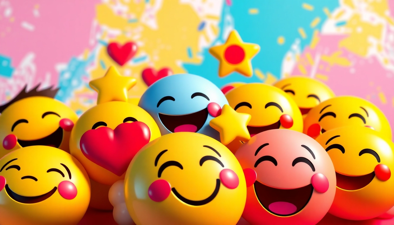Showcasing creative tiktok emojis surrounded by vibrant colors and playful designs, expressing digital communication.