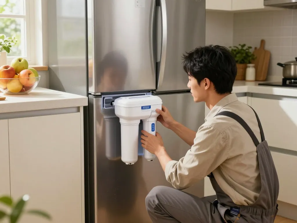 Installing Filterlogic DA97-17376B Replacement for Samsung® HAF-QIN in a modern kitchen setting.