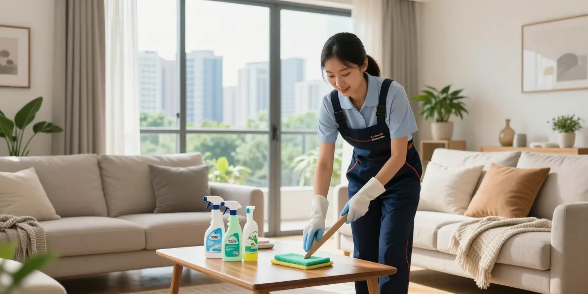 Home cleaning services Hong Kong showcased by a professional cleaner in a modern apartment.