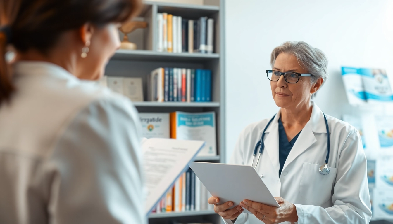 Tirzepatide prescription in a professional healthcare setting demonstrating patient-doctor interaction.