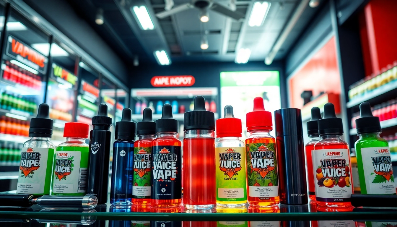 Showcase of diverse vape products at Vape Juice Depot highlighting quality and variety.