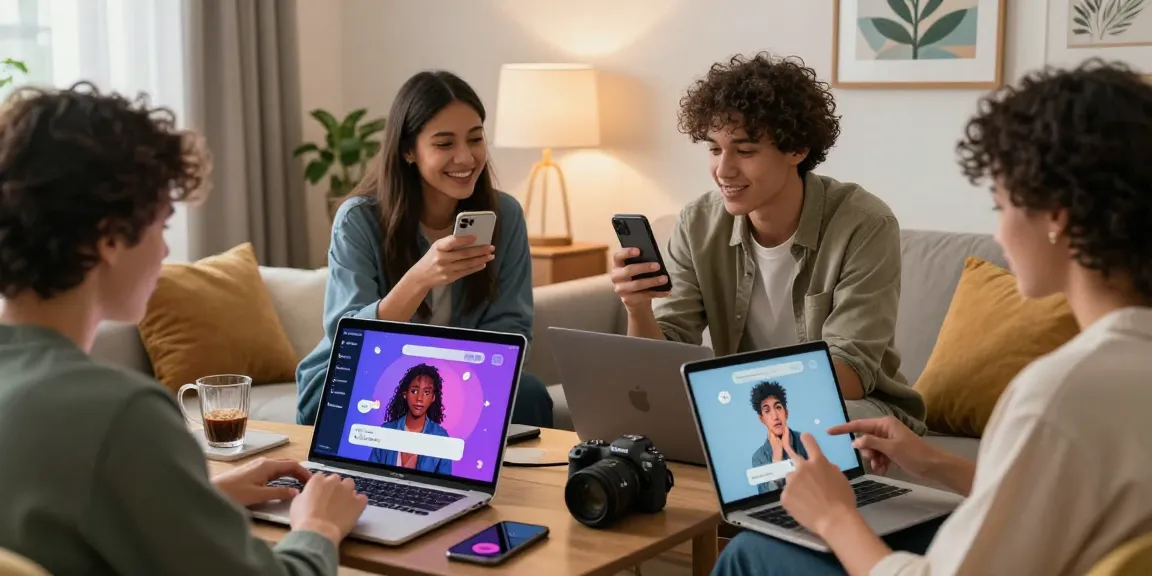 Engaging NSFW AI chat session showcasing diverse users customizing characters, lively digital environment, and inviting atmosphere.