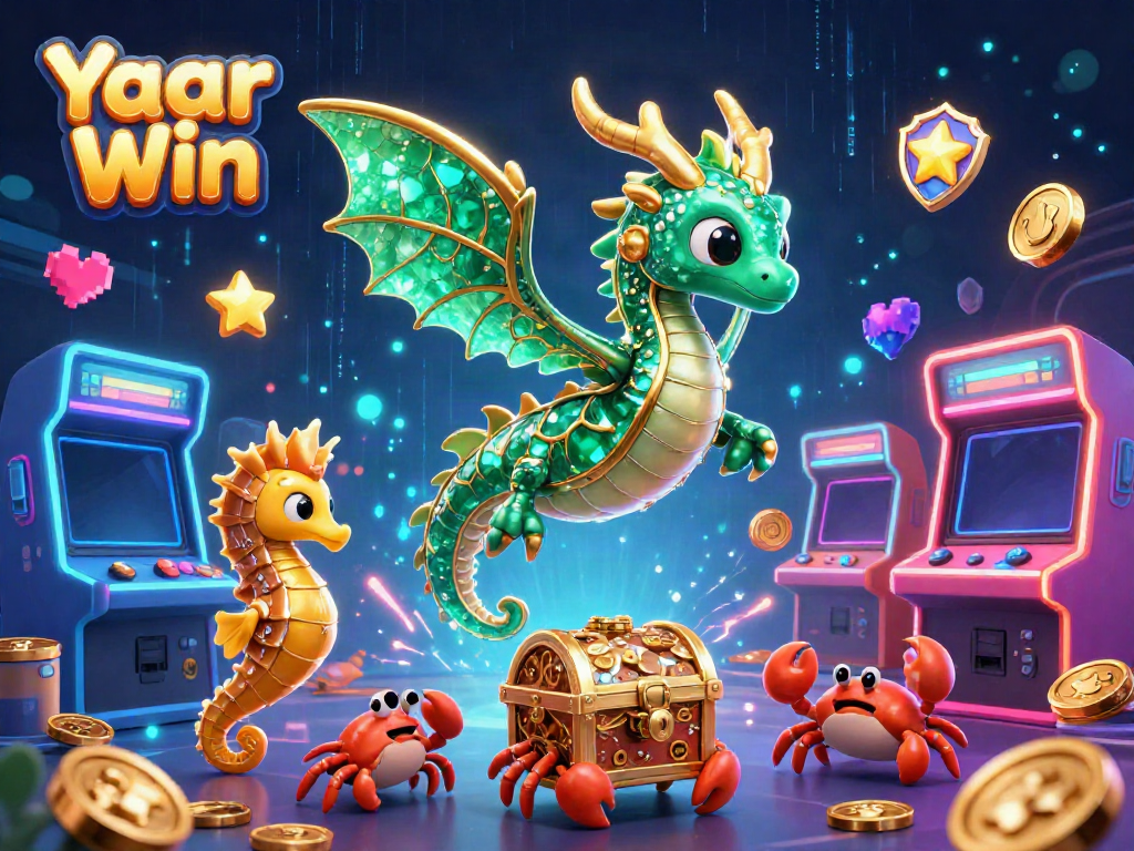 Experience thrilling gameplay with Yaar Win, featuring a colorful casino scene with vibrant characters and games.