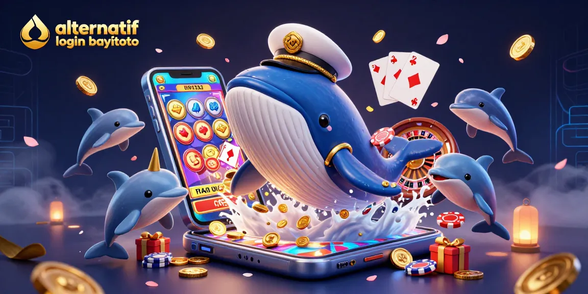 Engage with alternatif login bayitoto through this vibrant casino-themed scene with playful sea creatures and gaming elements.