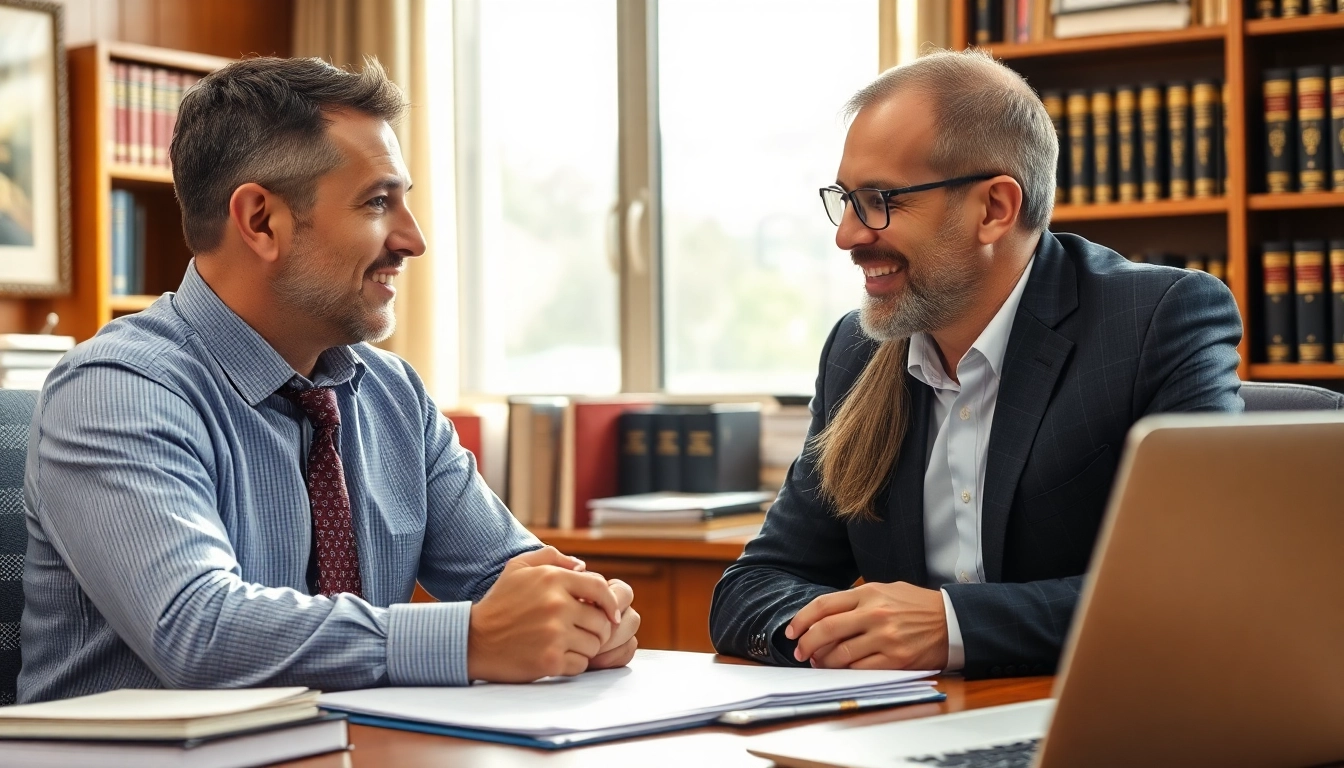 Engaged truck accident attorney clearwater discussing legal options with a client in an office.