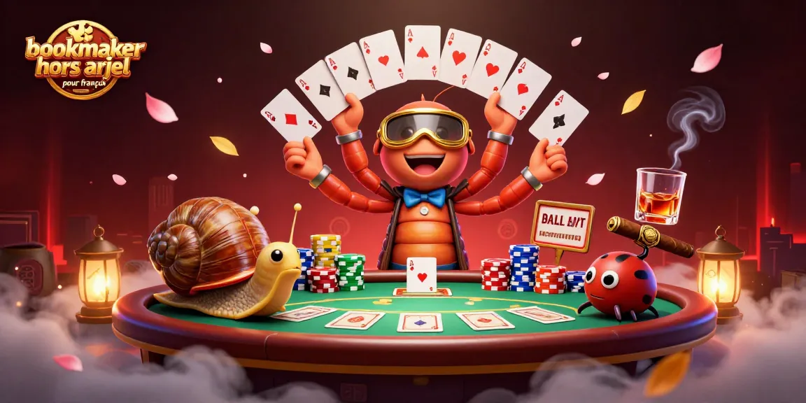 Jouer avec des bookmakers hors ARJEL pour les Français, à une table de poker animée et colorée.
