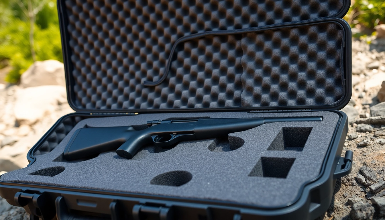 Foam for rifle case showcasing detailed compartments in a rugged outdoor setting.