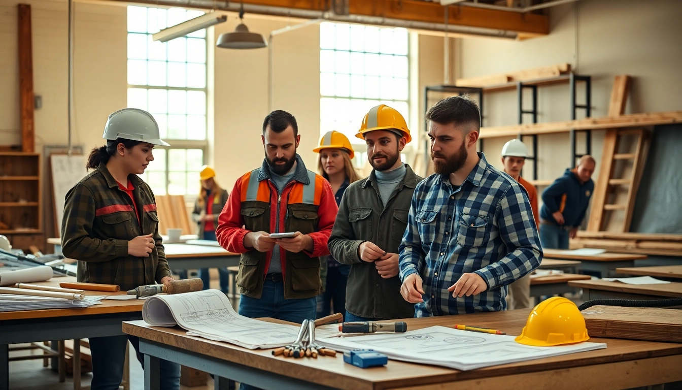 Students learn at construction trade schools in Texas with hands-on training tools in a lively classroom.