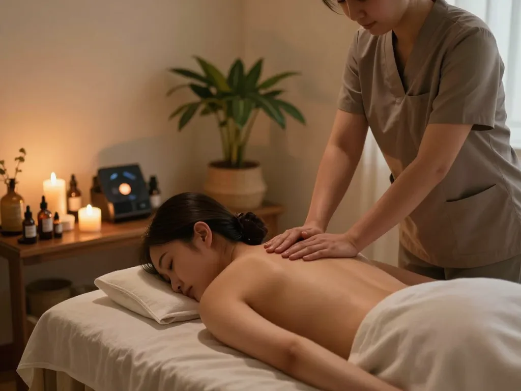 Relaxing Swedish massage experience at https://www.makangs.com/region/국내/서울-/마사지-스웨디시, featuring ambient lighting and soothing elements.