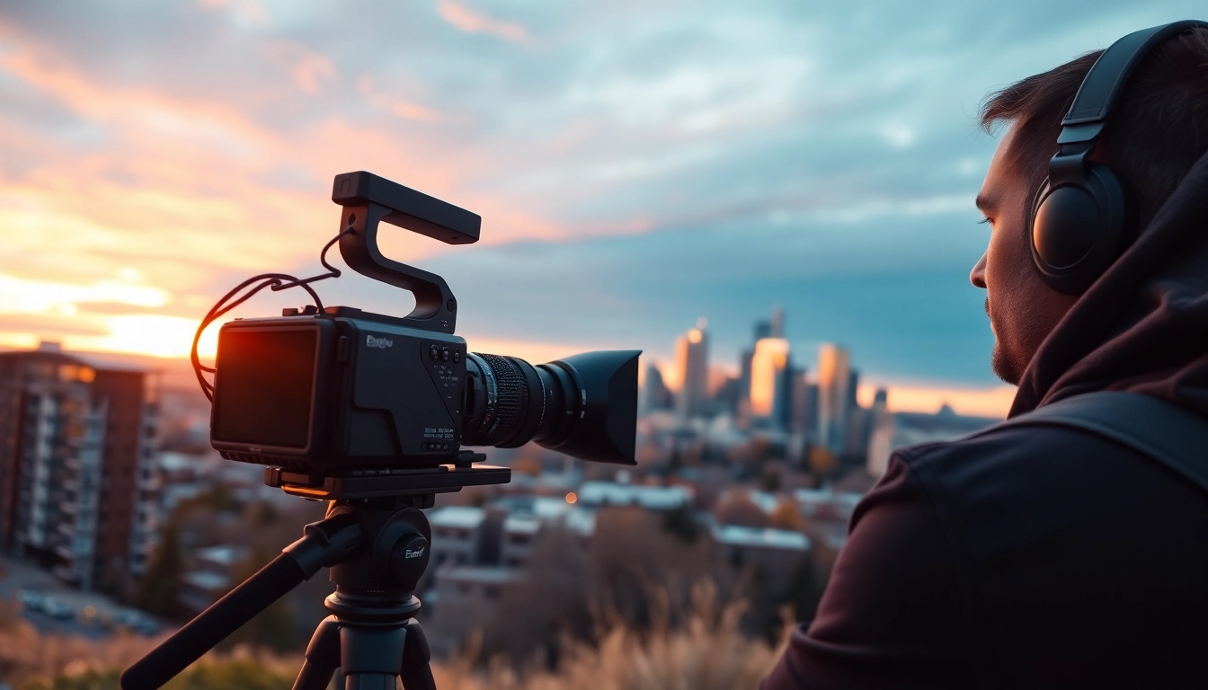 Edmonton videographer capturing stunning sunset cityscape showcasing the vibrant skyline.