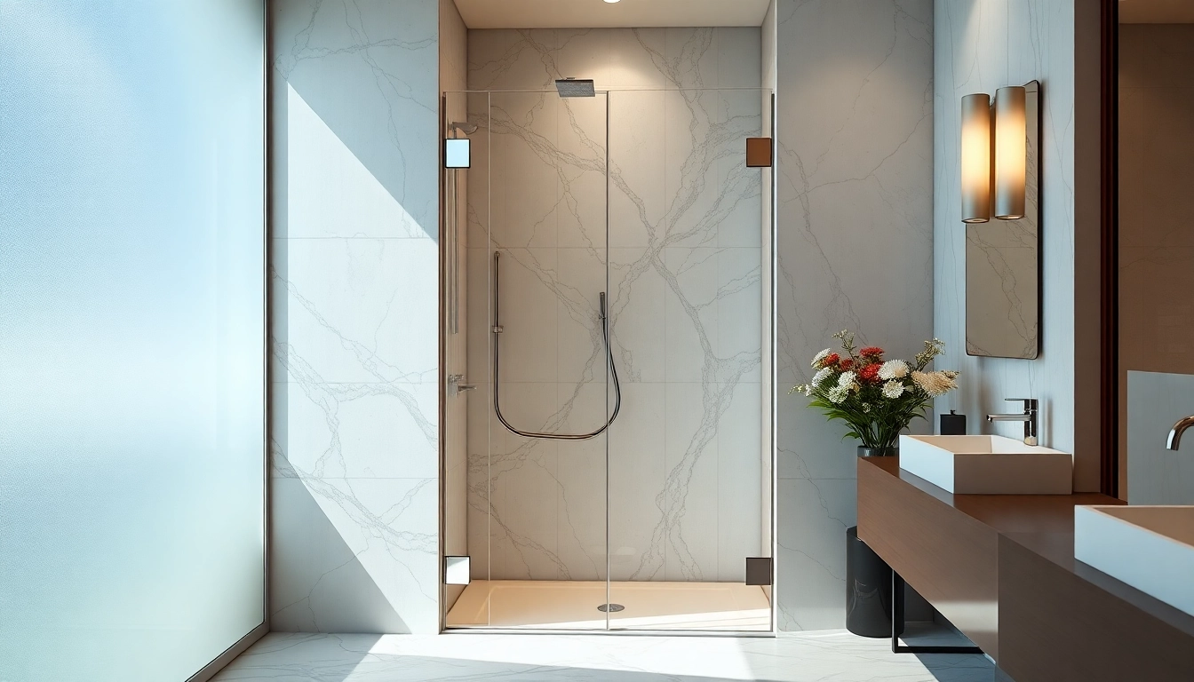 Modern shower screen door elegantly designed in a bright, stylish bathroom setting.