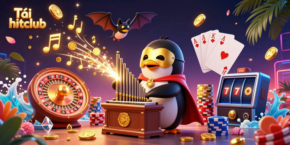 Experience excitement as you Tải hitclub and engage with a penguin playing an organ shooting coins in this vibrant casino scene.