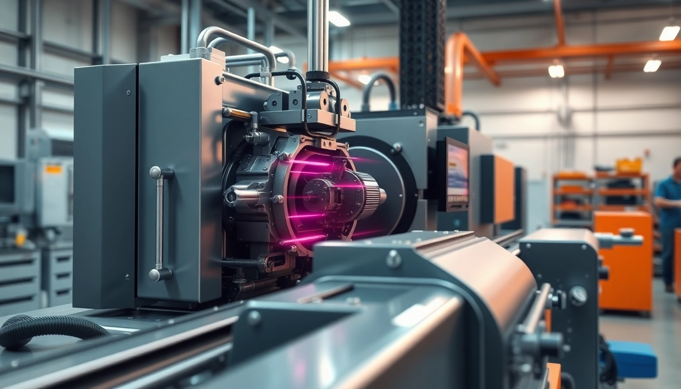 Technische Animation von einer komplexen Maschine in Aktion, die detaillierte mechanische Elemente zeigt.