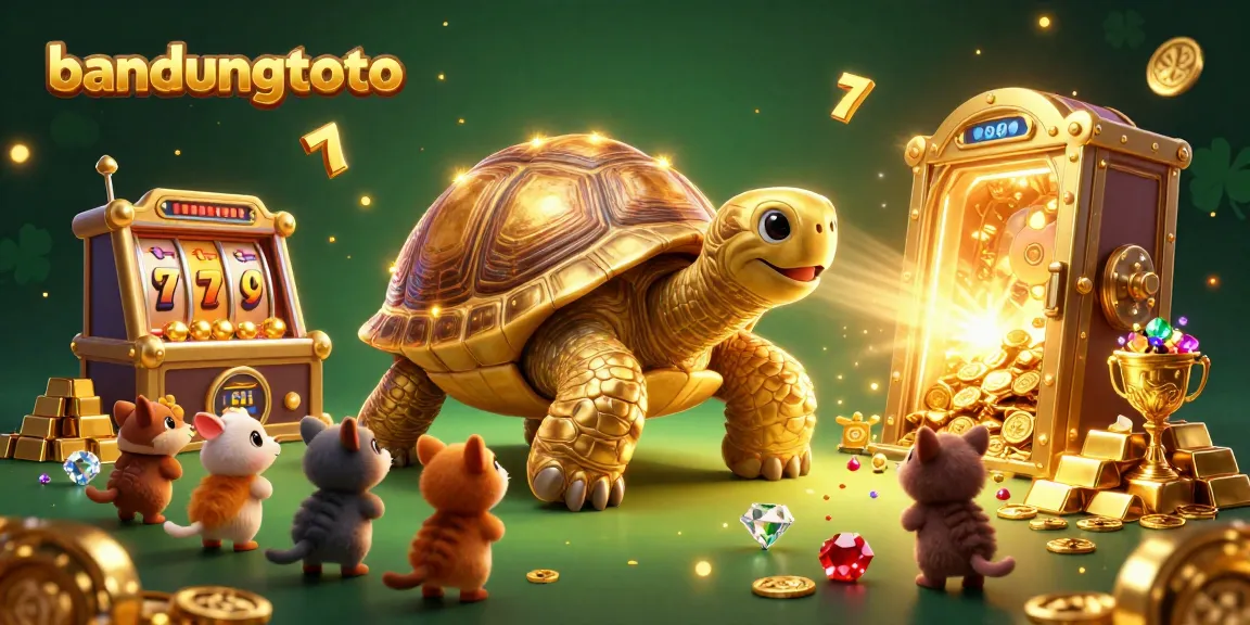 Experience bandungtoto slots with a vibrant 3D illustration featuring golden tortoise and exciting casino elements.