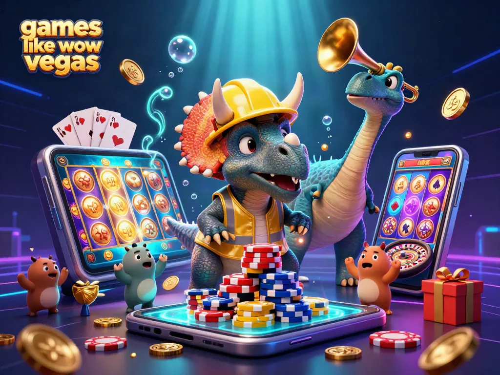 Play exciting games like wow vegas in a vibrant casino scene with dynamic characters and engaging gameplay elements.