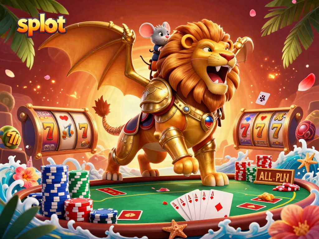 Engaging 3D scene featuring slot elements and a chimera creature roaring triumphantly.