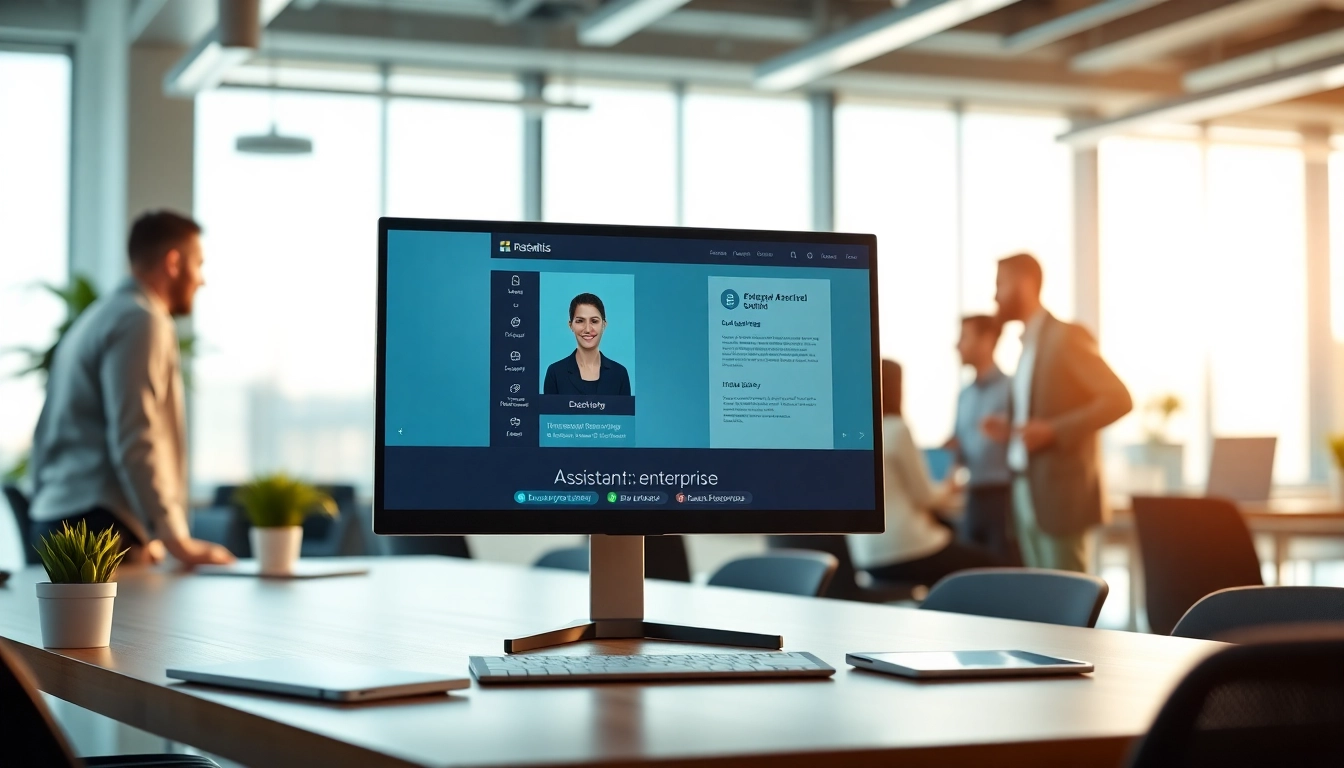 A dynamic assistant for enterprise displayed on a modern computer, fostering collaboration.
