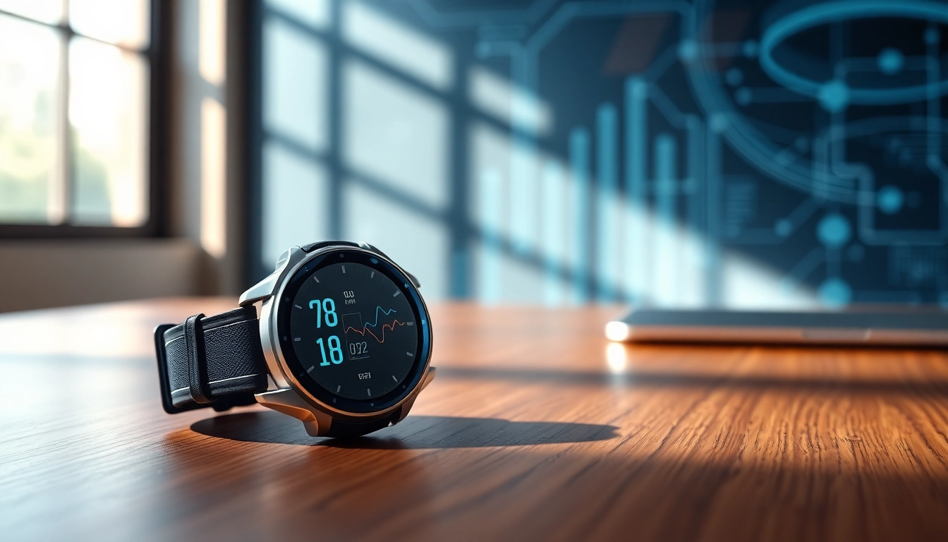 Showcasing the Pulse Smart Watch with vibrant metrics on display, exuding modern technology flair.