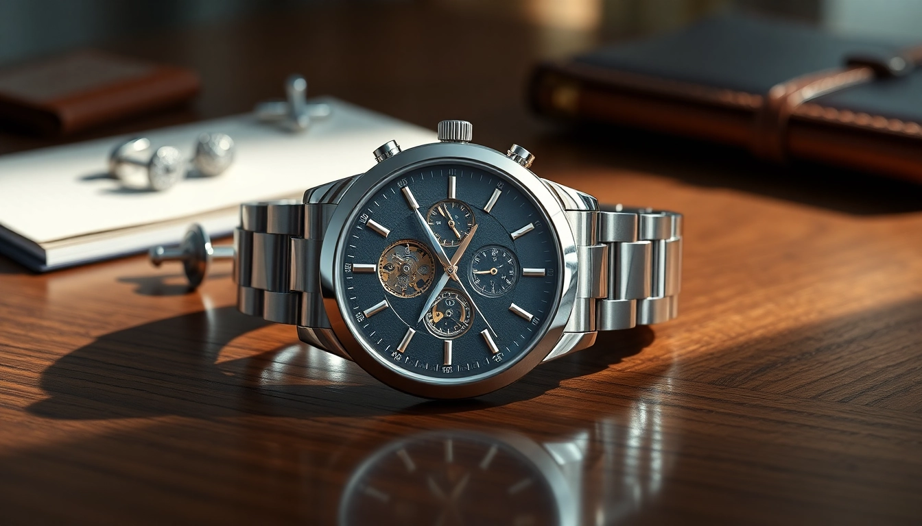 Exquisite replica watch displayed elegantly on a polished surface, showcasing intricate design elements.