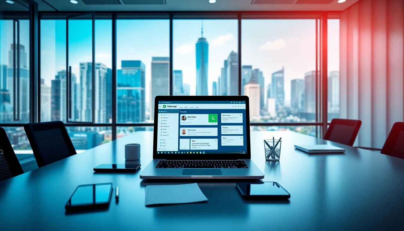 Visual representation of WhatsApp Smart CRM featured on modern devices in a professional workspace.