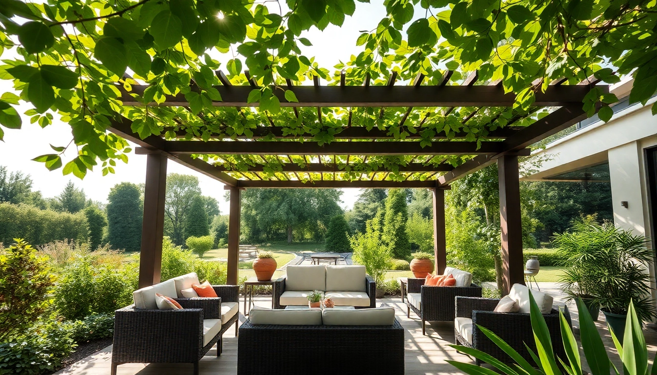 Terrassenueberdachung Ungarn mit eleganter Pergola im Garten-Setting, laedt zum Entspannen ein.