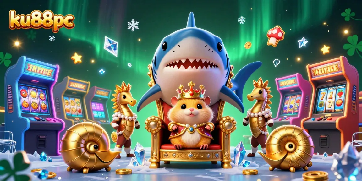 Experience the thrilling casino atmosphere at ku88pc with slot reels and animated royalty.