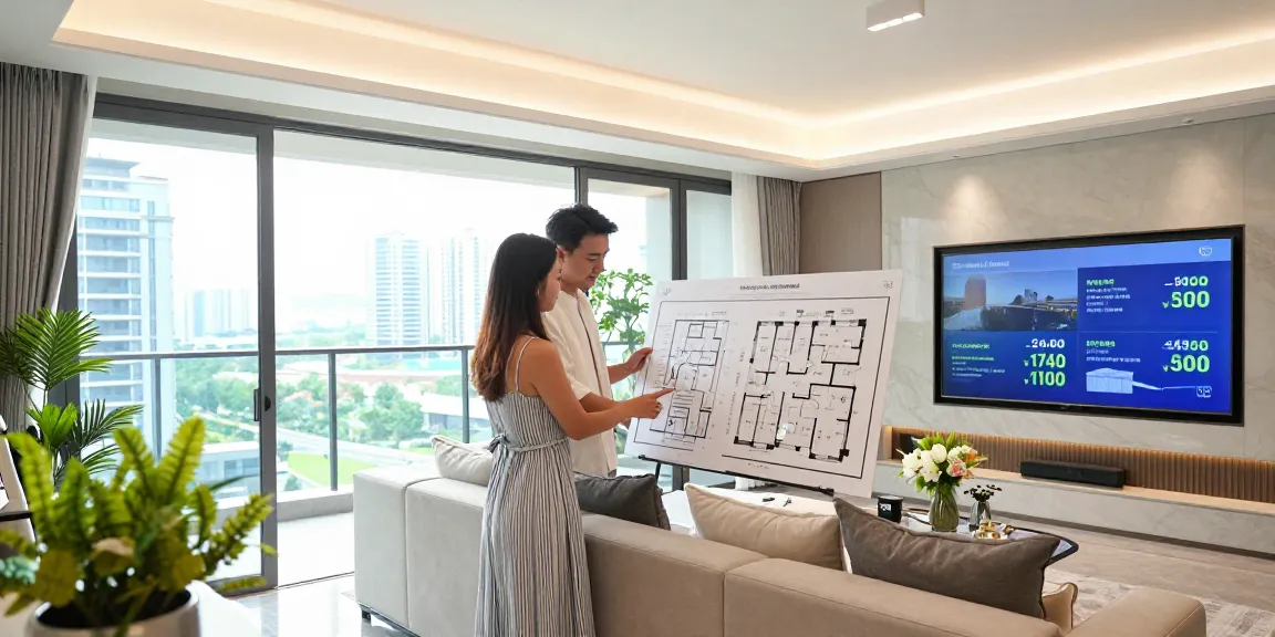 Tanjong Rhu Residences Price shown in a stylish luxury condo show flat with a couple exploring floor plans.