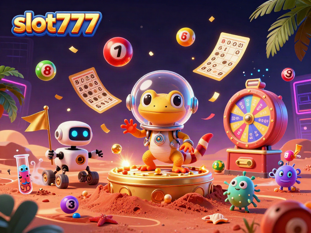 Menangkan jackpot dengan slot777 dalam ilustrasi kasino yang penuh warna dan dinamis.