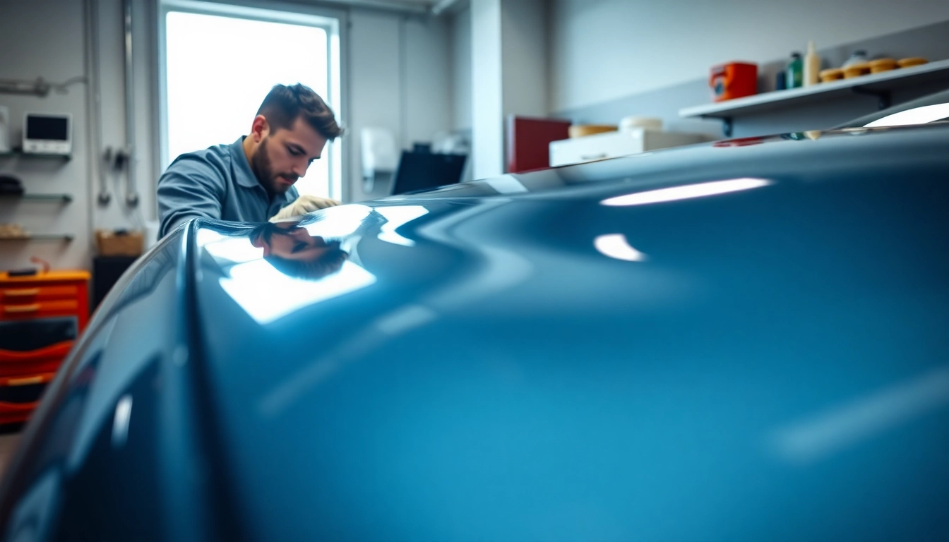 Apply ceramic coating near me on the stunning surface of a well-polished vehicle, showcasing professional detailing.