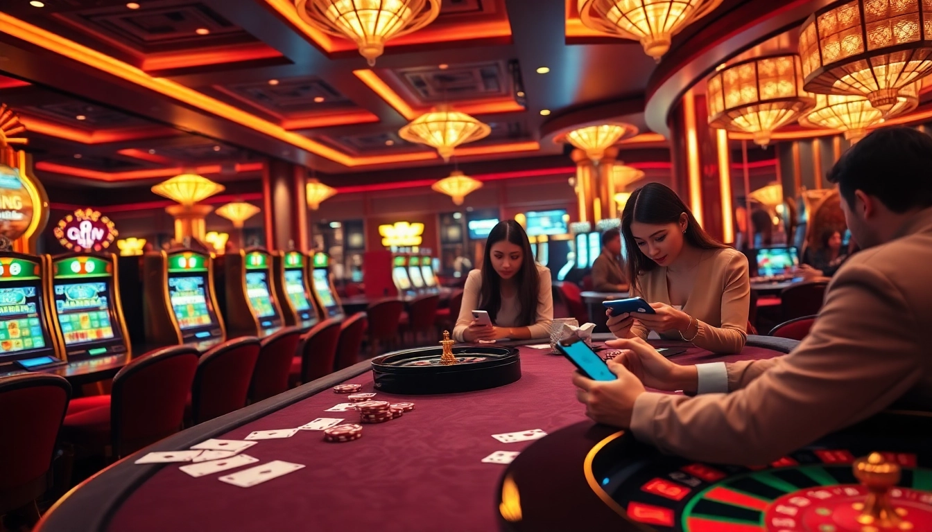 Experience engaging mobile porn game action in a stylish casino setting with gaming tables and slot machines.
