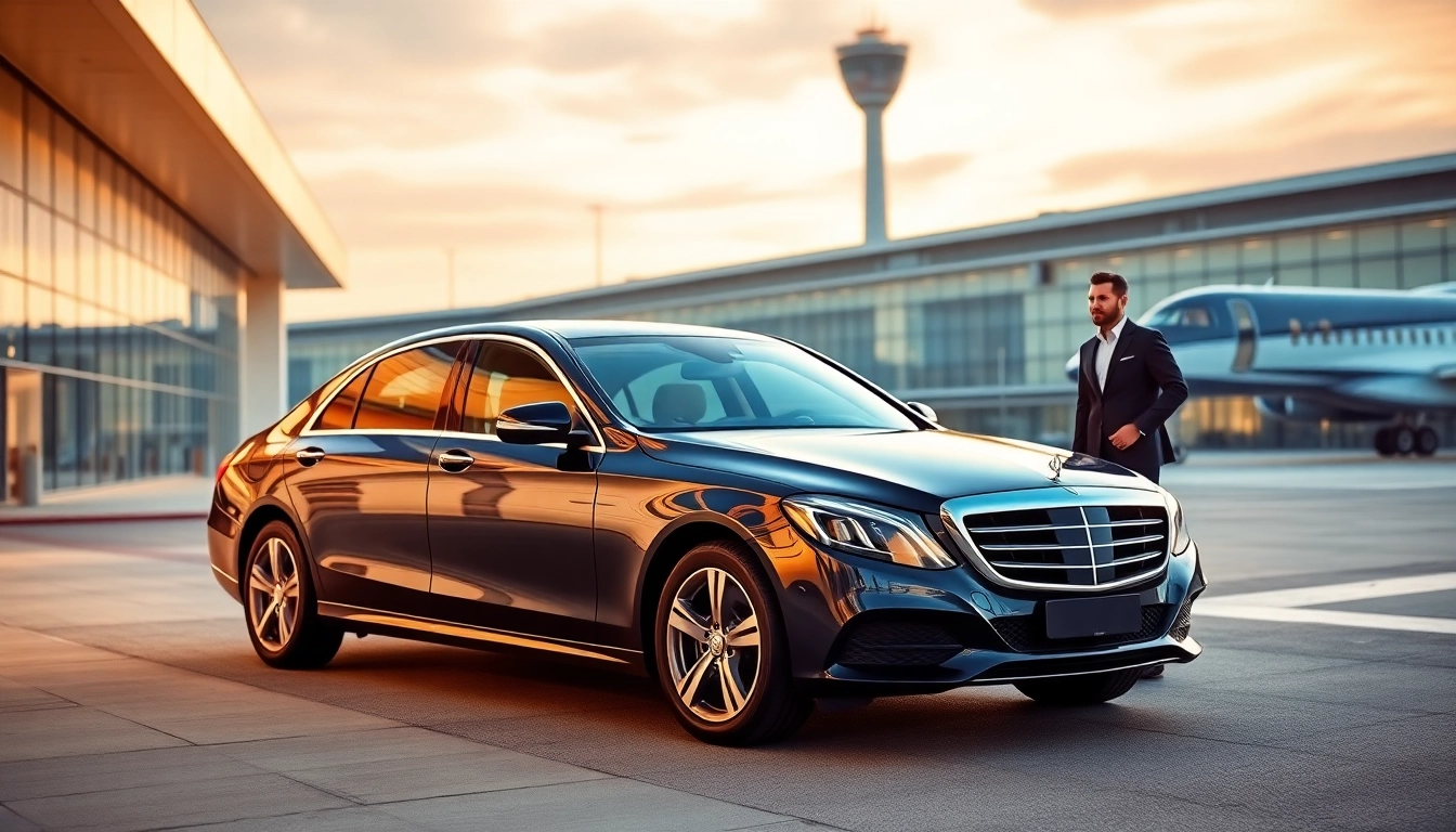 Private Airport Transfers vehicle waiting outside a modern terminal, highlighting luxury travel.