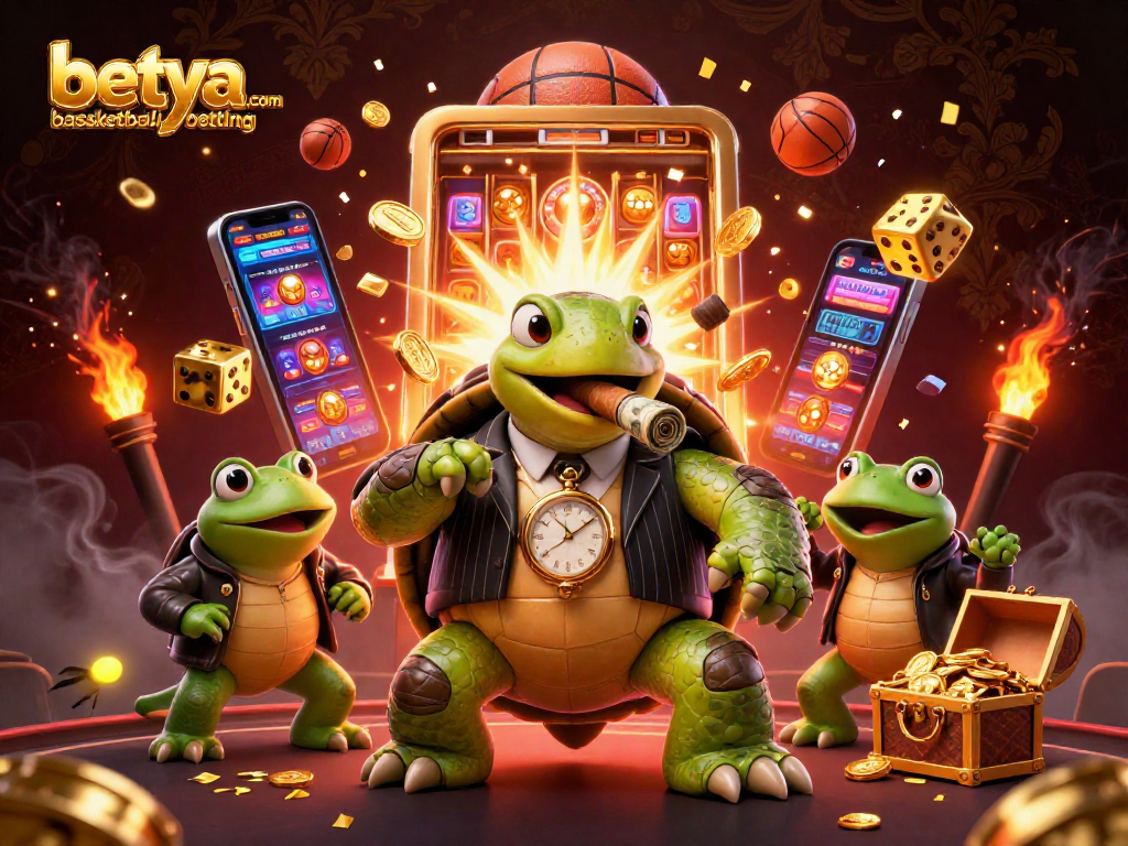 Engage in betya.com basketball betting with animated 3D characters and vibrant casino elements.