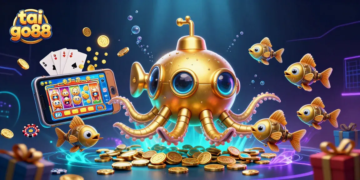 Engage with the exciting world of tai go88 through vibrant 3D casino imagery featuring a kraken submarine and game elements.