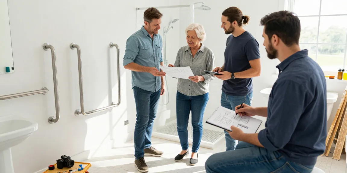 Renovation team enhancing 安家 with accessible bathroom features for seniors.