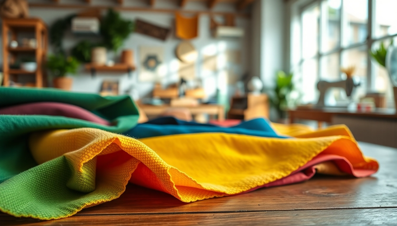 Bekijk de prachtige uni katoen stof in verschillende kleuren en texturen op een houten tafel.