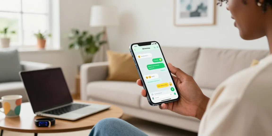 Engaging user navigating GB WhatsApp features on smartphone in a modern living room.