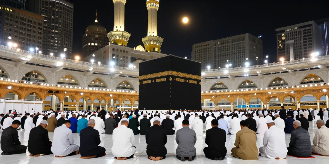 A serene Umroh Itikaf experience at Masjidil Haram, surrounded by vibrant spirituality and community.