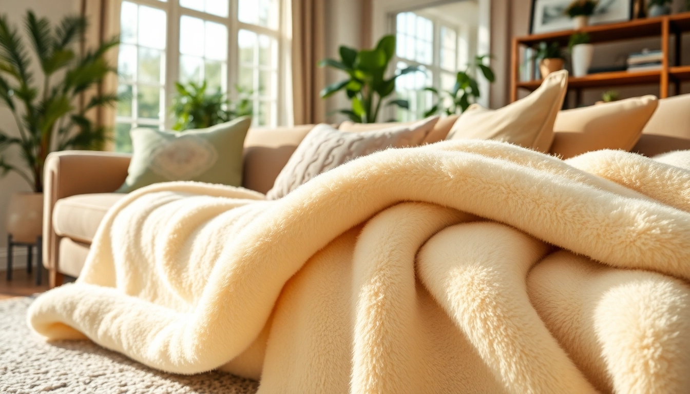 Fleece stof aantrekkelijk gepresenteerd in een gezellige woonkamer met decoratieve elementen.