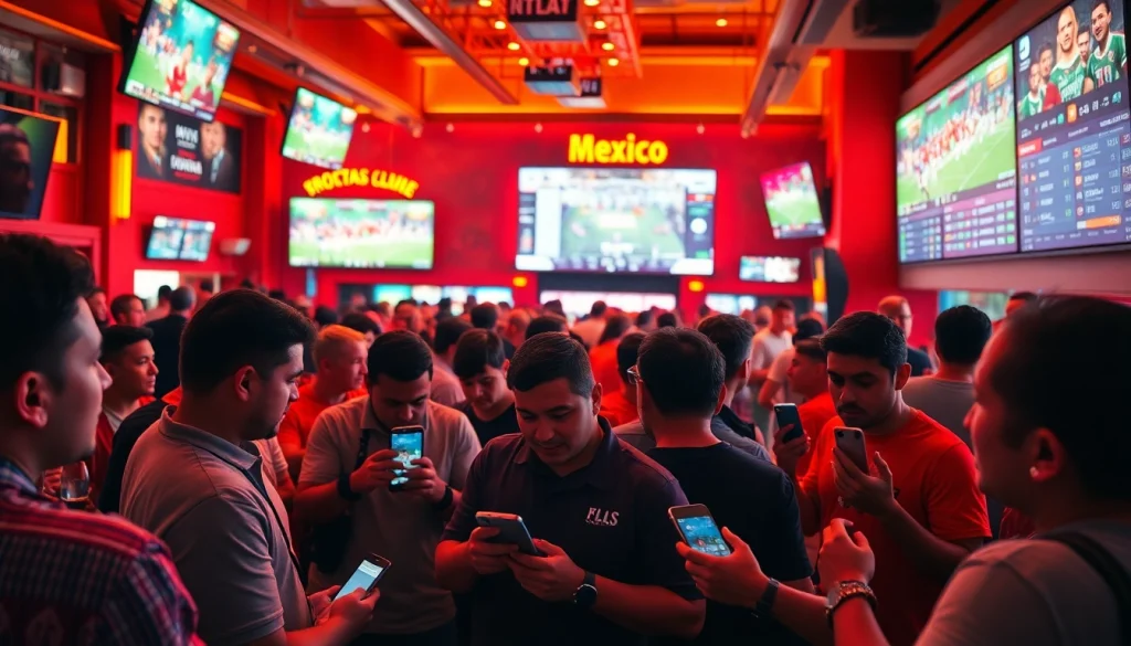Enthusiastic bettors enjoying the best sports betting sites Mexico in a lively environment.