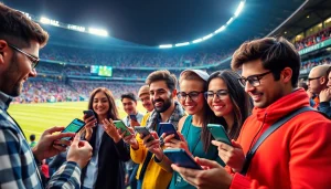 Engaged bettors using mobile apps for best sports betting sites India during an exciting match.