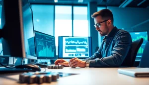 Engaging scene of technology application showcasing an engineer in a modern workspace.